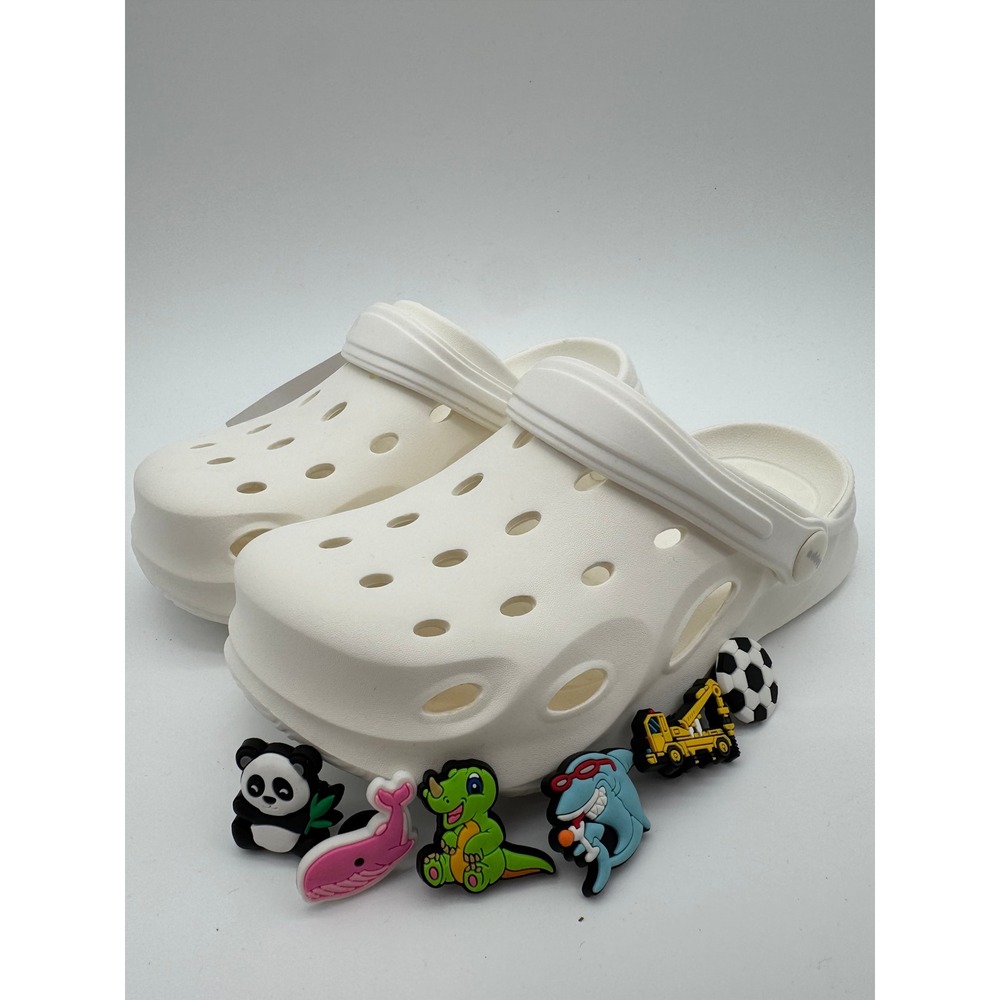 Kids White Clogs Slip On Sandals Charms Lightweight Comfort Shoes Kid Size 12-13